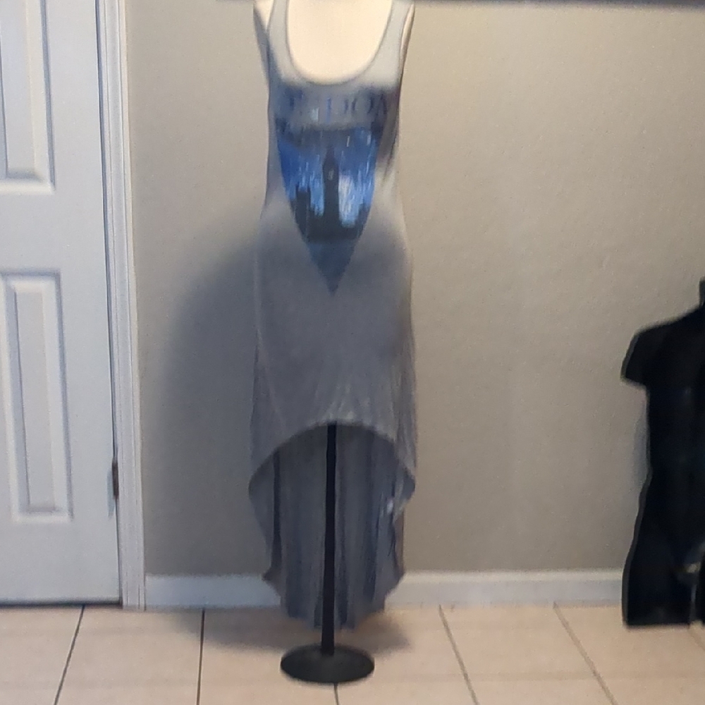 Blue and Gray Sleeveless High Low Sundress